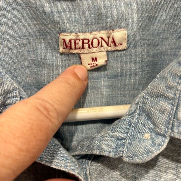 Merona Denim Chambray Washed Out Popover Shirt size Medium Western Coastal - Picture 6 of 6